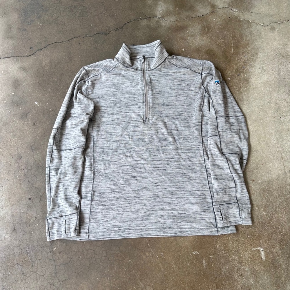 Kuhl Revel 1/4 Zip Pullover Mens Large Gray Excellent Thumbholes Space Dye